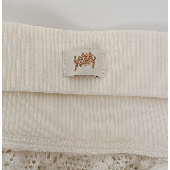 YITTY Ivory Knit Slip Semi Sheer Lace Crop Top and Ruched Back Legging Set M - Picture 12 of 16